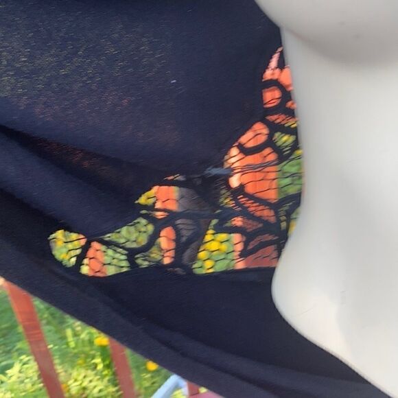 BCBG MAXAZRIA Wrap Black super soft embroidered back Dolman sleeve Shrug S Med - Picture 8 of 10